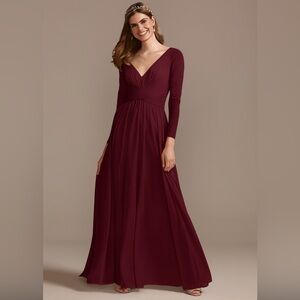 Mesh Illusion Long Sleeve Enchanted Dress - wine